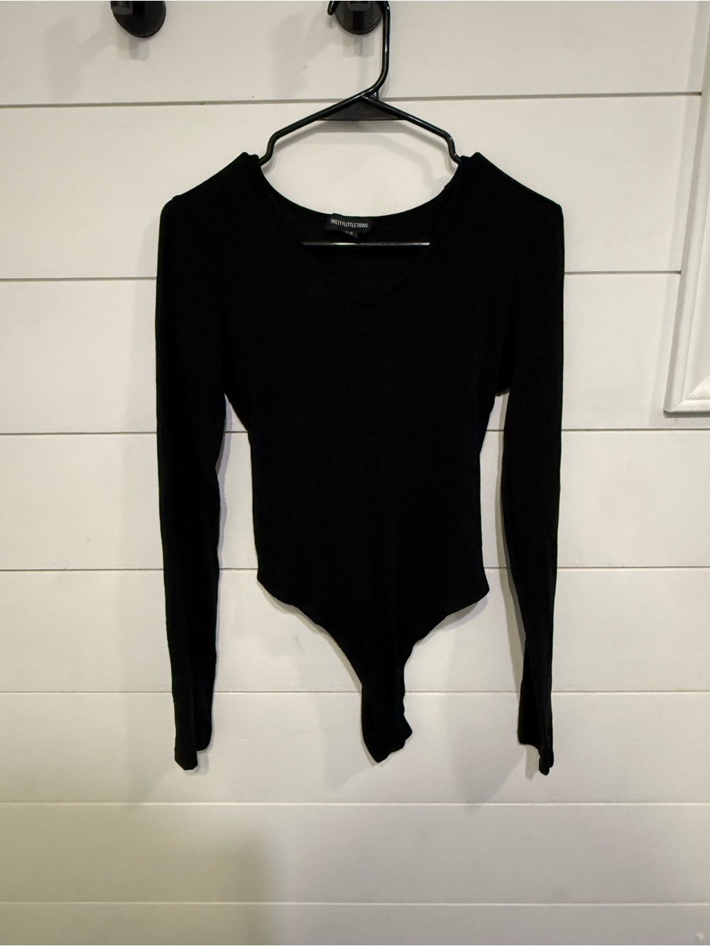 PrettyLittleThing Black Long Sleeve V-Neck Bodysuit